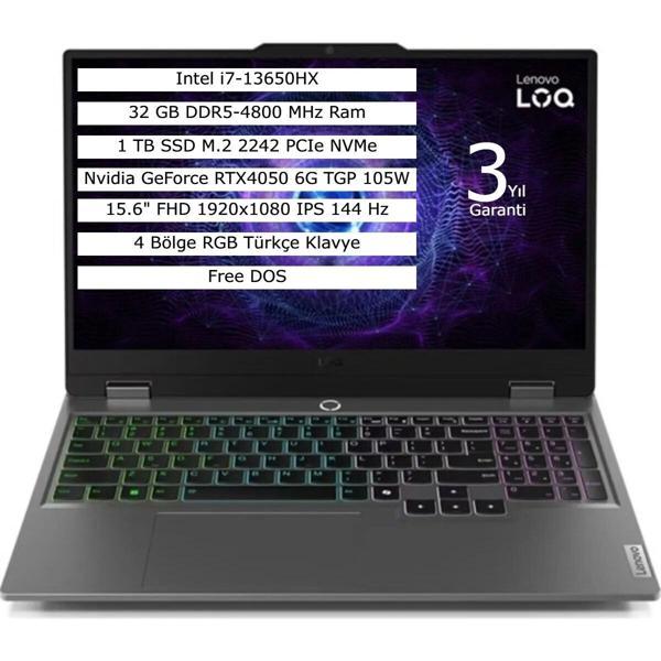 Loq 15IRX9 Intel Core I7 13650HX 32GB 1tb SSD 6gb RTX4050 Freedos 15.6" Fhd Taşınabilir Bilgisayar 83DV00WRTR - Image 1