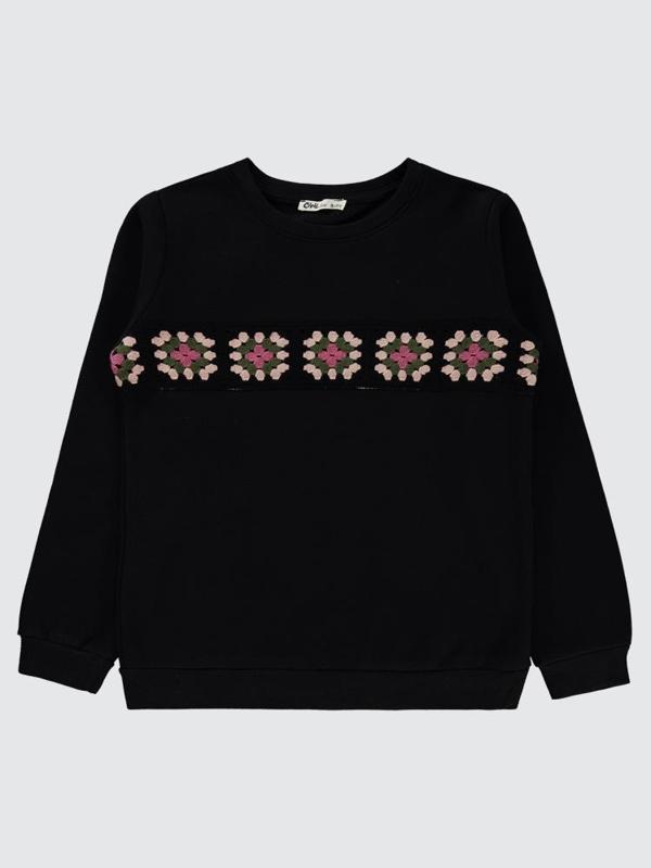 Civil Girls Etnik Desenli 10-13 Yaş Sweatshirt - Siyah10-11 Yaş - Image 1