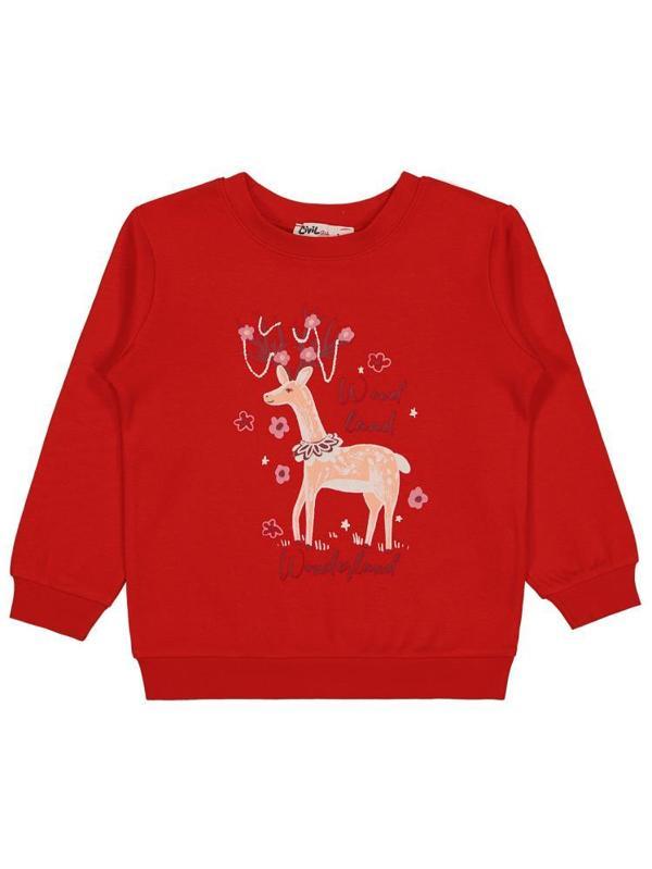Civil Girls Geyik Baskılı 2-5 Yaş Sweatshirt - Kırmızı2-3 Yaş - Image 1