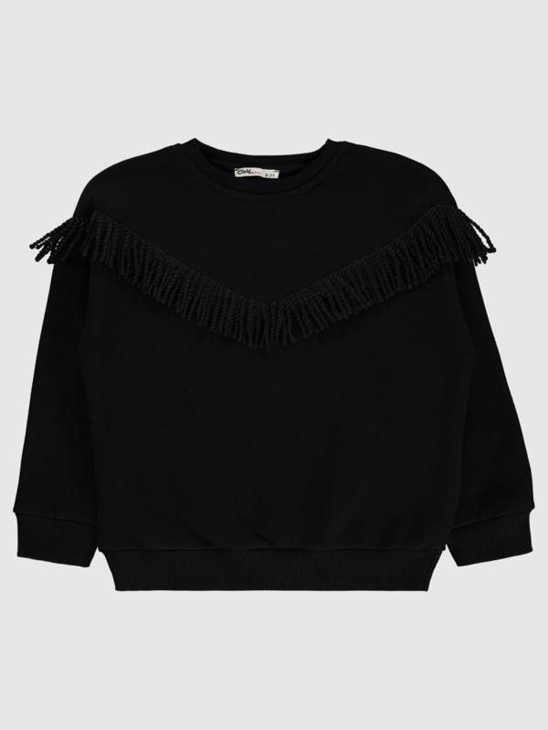 Civil Girls Roba Püsküllü 6-9 Yaş Sweatshirt - Siyah6-7 Yaş - Image 1