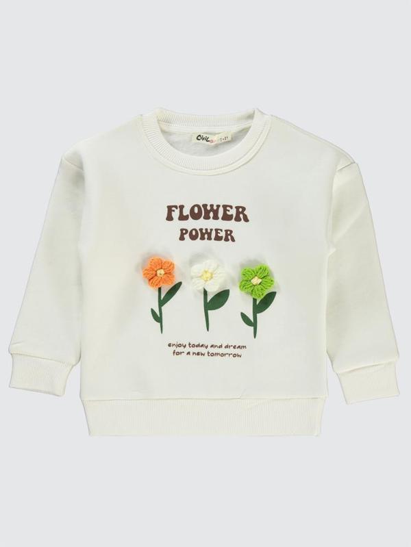 Civil Girls Flower Power Baskılı 2-5 Yaş Sweatshirt - Ekru3-4 Yaş - Image 1