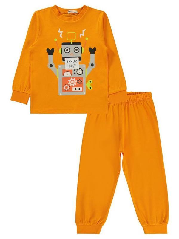 Civil Boys Robot Baskılı 2-5 Yaş Pijama Takımı - Turuncu3-4 Yaş - Image 1