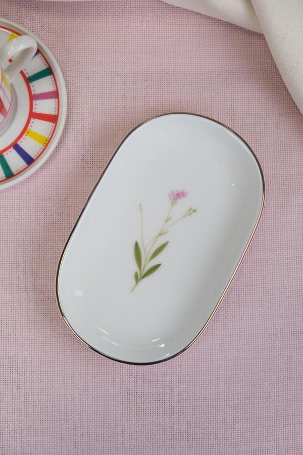 Tabak Evi Porselen Natura Çuha Altın Yaldızlı Oval Kayık Tabak 18x11x2,50cm Tekli - Image 1