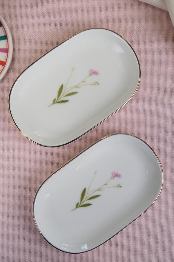 Tabak Evi Porselen Natura Çuha Altın Yaldızlı Oval Kayık Tabak 18x11x2,50cm 2 Lİ - Image 1