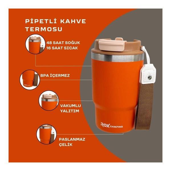 ROX CAMPING PİPETLİ KAHVE TERMOSU 0.45 LT -TURUNCU - Image 1