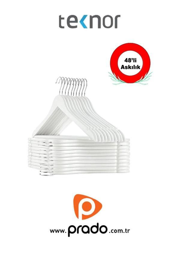  Teknor-Prado 48 Adet Ahşap Görünümlü Plastik A Kalite Beyaz Stil Elbise Askısı - Image 1