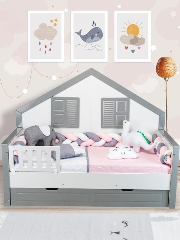 Aras Bebe Örgülü Montessori Uyku Seti 90x190 Cm - PembeStandart - Image 1