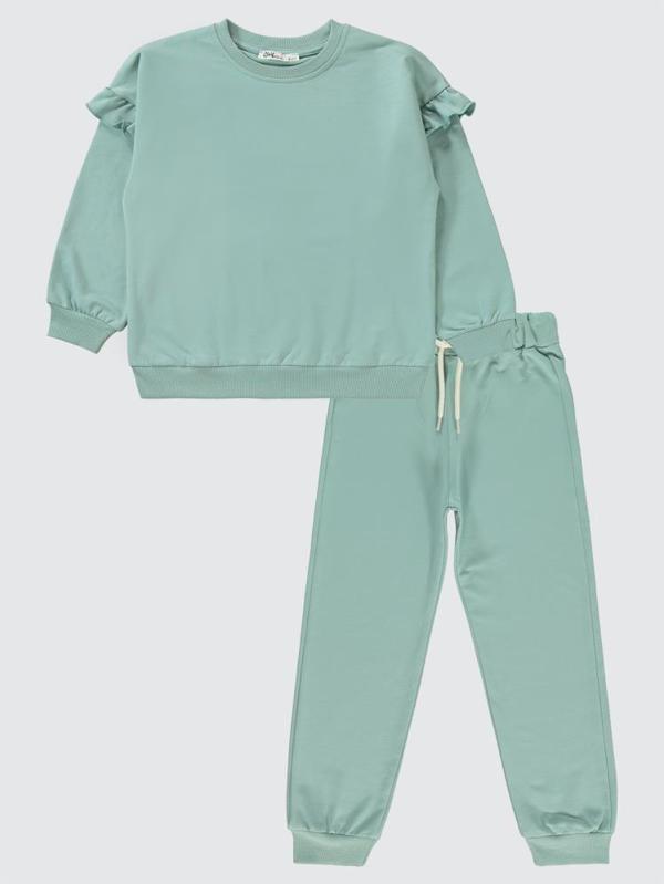 Civil Girls Kolu Fırfırlı 10-13 Yaş Eşofman Takımı - Yeşil10-11 Yaş - Image 1