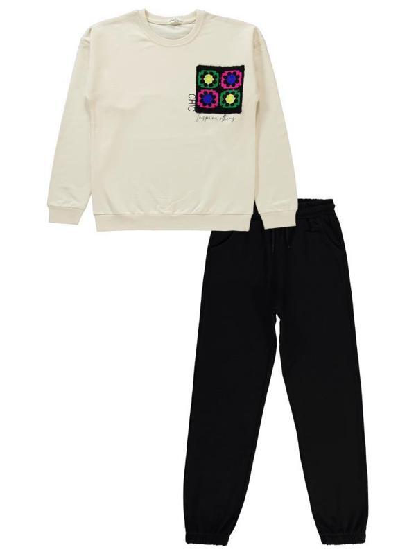 Civil Girls Dantel Cep Detaylı 10-13 Yaş Eşofman Takımı - Fil Dişi11-12 Yaş - Image 1