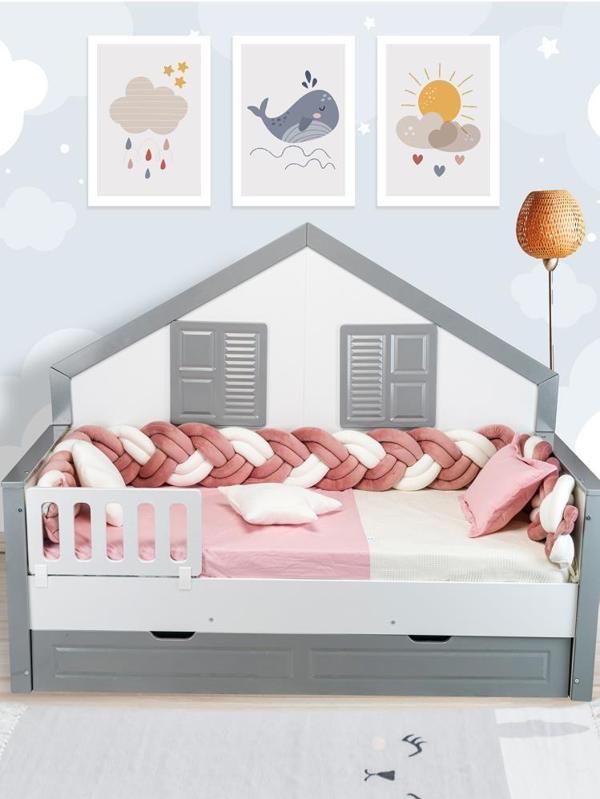 Aras Bebe Kadife Örgülü Montessori Uyku Seti 90x190 Cm - PembeStandart - Image 1