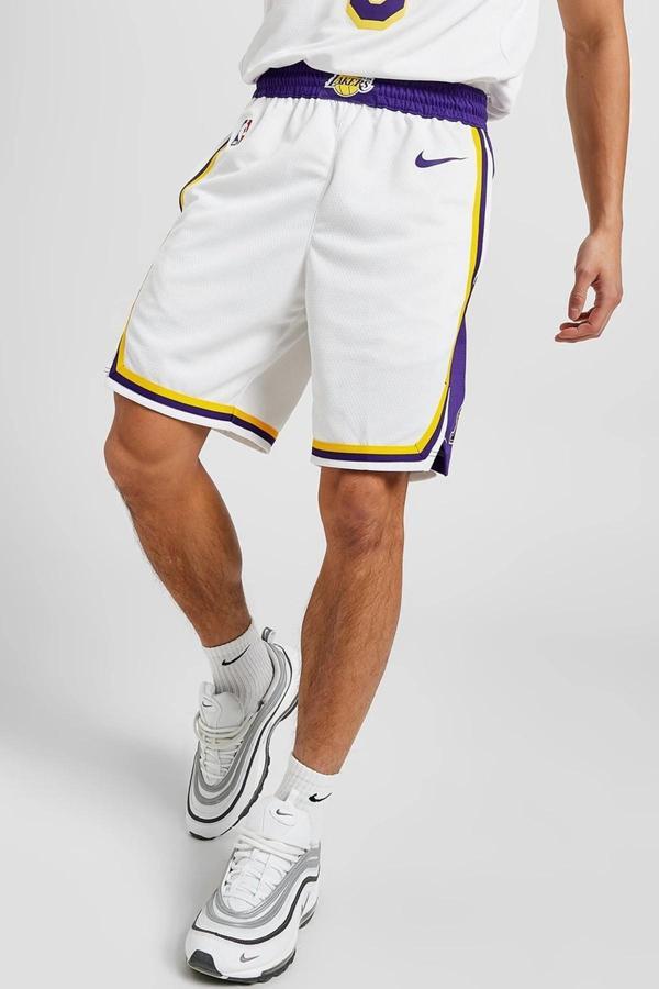 Nike Dri Fit Los Angeles Lakers Association Edition Swingmant Shorts Erkek Basketbol Şort Beyaz Mor - Image 1