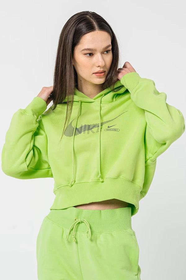 Nike Sportswear Swoosh Fleece Crop Oversize Fİt Hoodie Kadın Kapüşonlu Kısa Oversize Sweatshirt Yeşil - Image 1