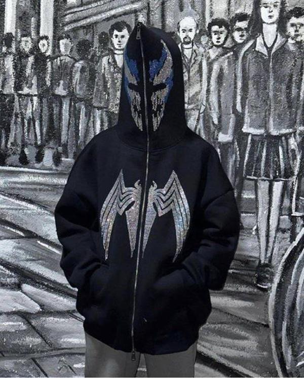 Suint Zip Fermuarlı Taşlı Bape Siyah Hırka  - Image 1