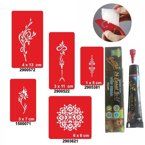 Çiçekli Desenler Kına ile Geçici Dövme Yapma Seti - Image 1