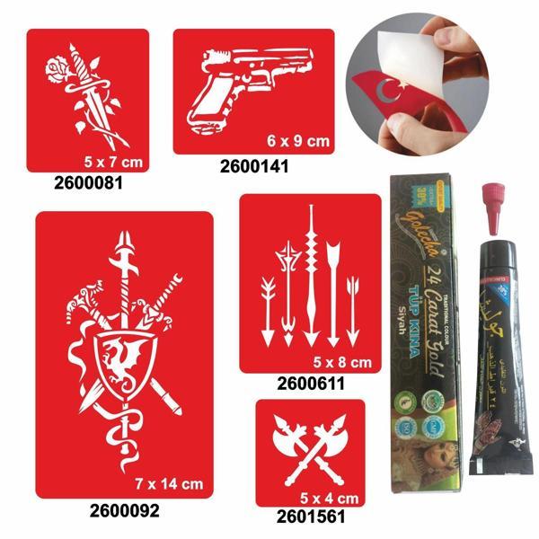 Savaş Aletleri Desenleri Hint Kınası ile Geçici Dövme Yapma Seti - Image 1