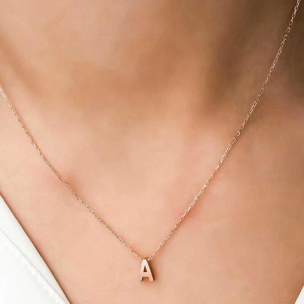 Supertrend Gümüş Rose 3 Boyutlu A Harf Bayan Kolye - Image 1