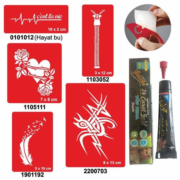 Örtücü  Desenleri Hint Kınası ile Geçici Dövme Yapma Seti - Image 1