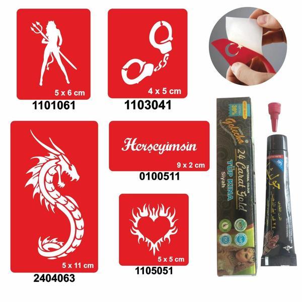 Kelepçe ve Kalp Desenleri Hint Kınası ile Geçici Dövme Yapma Seti - Image 1