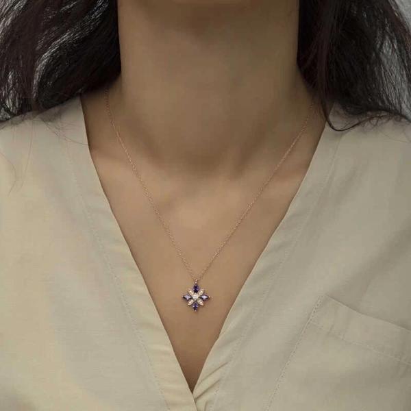 Supertrend Gümüş Rose Mor Taşlı Umut Çiçeği Kolye - Image 1