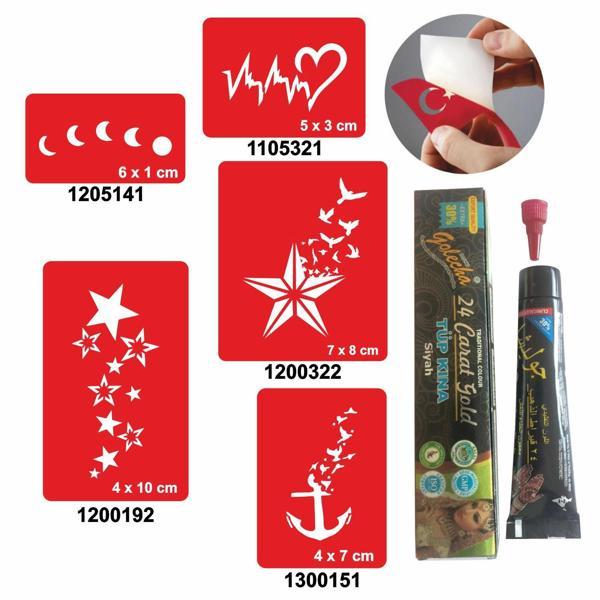 Kalp ve Yıldız Desenleri Hint Kınası ile Geçici Dövme Yapma Seti - Image 1