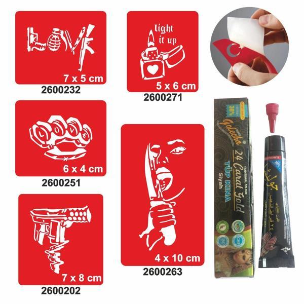 Hayat bir Savaş Desenleri Hint Kınası ile Geçici Dövme Yapma Seti - Image 1