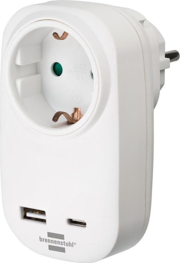 Brennenstuhl Premium Serisi Tek Soketli 18W Hızlı Şarj Özellikli 1 Typ-C + 1 USB' li Şarj Korumalı Priz - Image 1