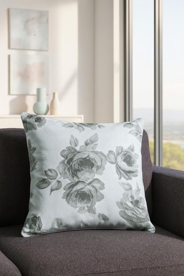 Duck Çiçekli Kırlent Kılıfı Bej Gri V1 40x40 - Image 1