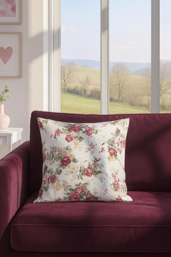 Duck Çiçekli Kırlent Kılıfı Kırmızı V1 45x45 - Image 1