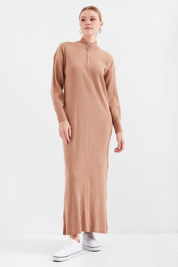 15839 Boydan Triko Elbise - Camel - Image 1