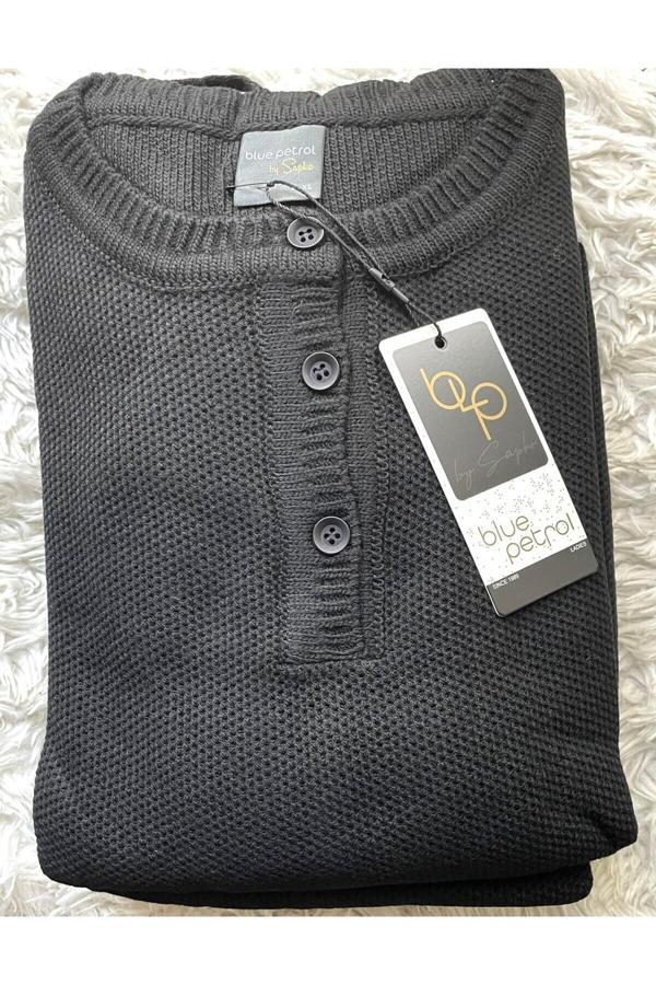 Blue Petrol Kadın Bisiklet Yaka Düğmeli Triko Takım - Image 1