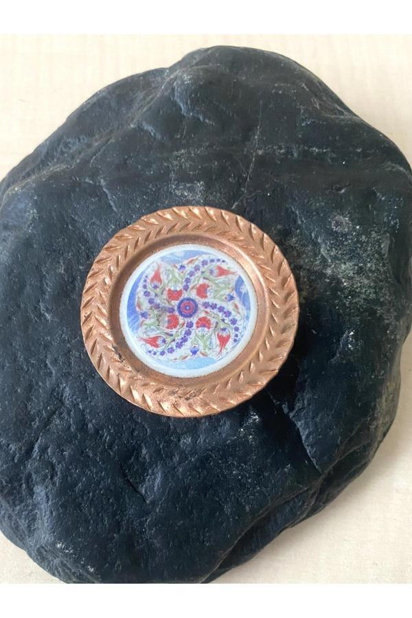 Sanat Taciri El Boyama Çini Baskı Temalı Bakır Renklı Magnet No 87 - Image 1