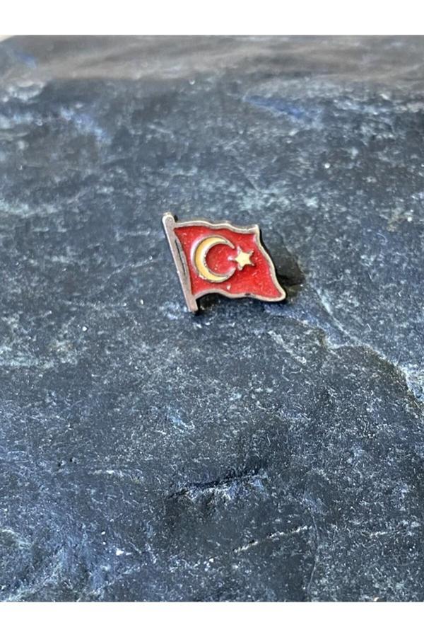 Sanat Taciri Vintage Mineli Türk Bayrağı Rozet - Image 1