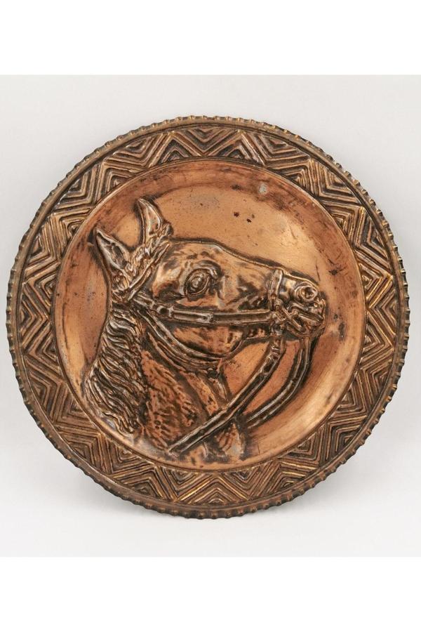 Sanat Taciri At Figürlü Bakır Duvar Süsü Çap 29Cm - Image 1
