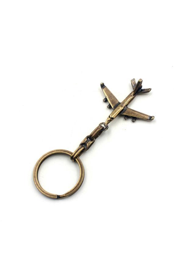 Sanat Taciri Bronz Renkli Uçak Sıfır Metal Anahtarlık -- Hediye Paketinde Gönderilecektir - Image 1