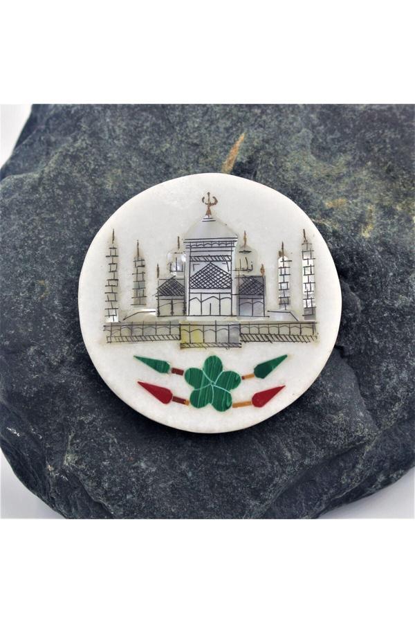Sanat Taciri Yeşil Çiçek Hindistan Tac Mahal Taş Magnet - Sıfır -- Sedef Kaplama Magnet - Image 1