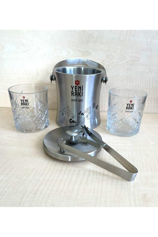 Sanat Taciri 2 Adet Viski Bardağı Ve 1 Adet Yeni Seri Buz Kovası Maşa Hediyeli Kapaklı - Image 1