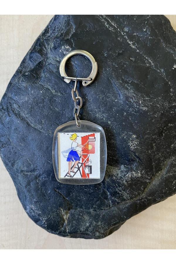 Sanat Taciri Vinatge Avrupa Hareketli Görüntülü Plastik Anahtarlık - Image 1