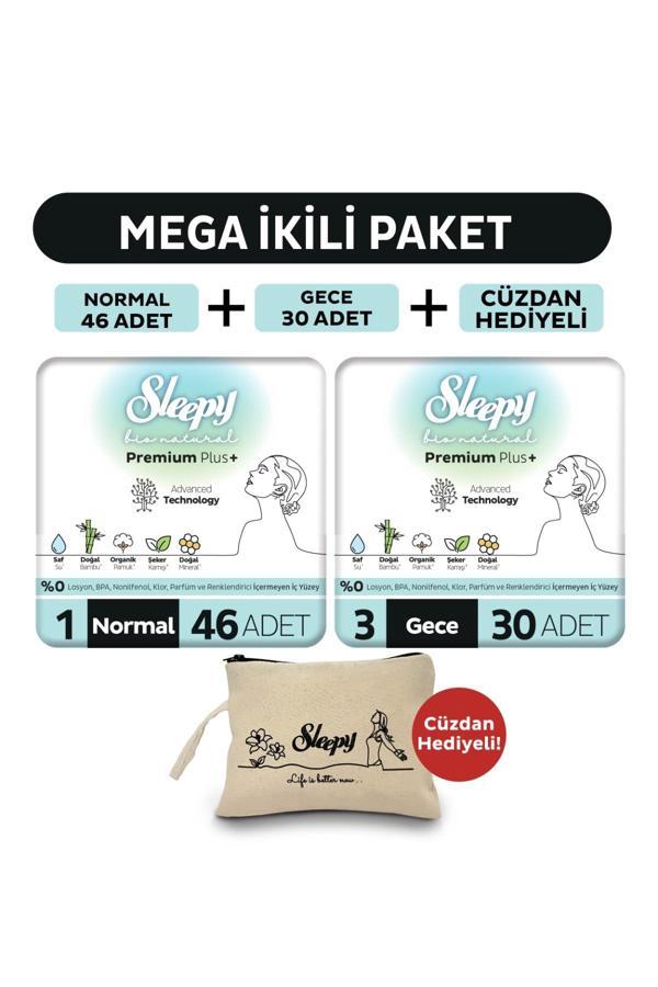 Sleepy Bio Natural Premium Plus Hijyenik Ped Mega Paket Normal 46 Adet+Gece 30 Adet+Cüzdan Hediyeli - Image 1
