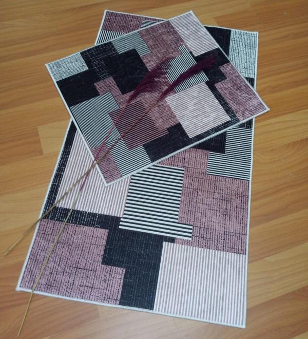 2Lİ BANYO SETİ BASKILI KARE PEMBE - Image 1