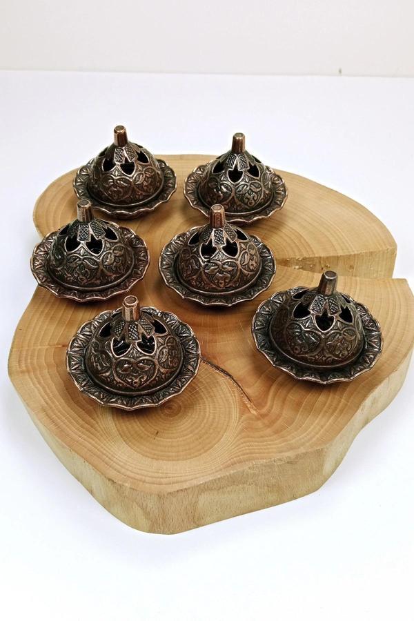 6 Lı Mini Eskitme Osmanlı Temalı Koyu Renk Lokumluk Sunum - Image 1