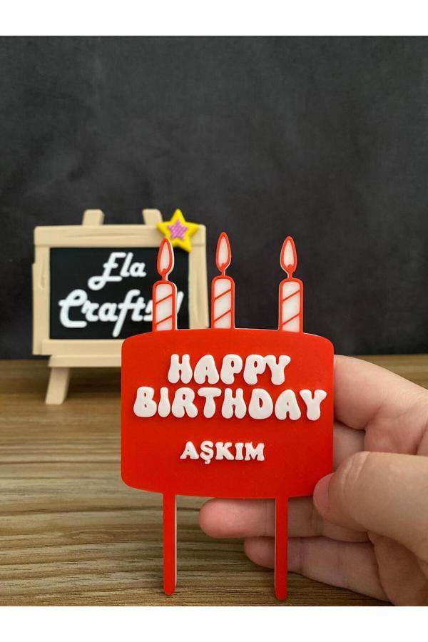Ela Crafts 3D “Happy Birthday” Yazılı Pasta Süsü – Doğum Günü Parti Dekoru - Image 1