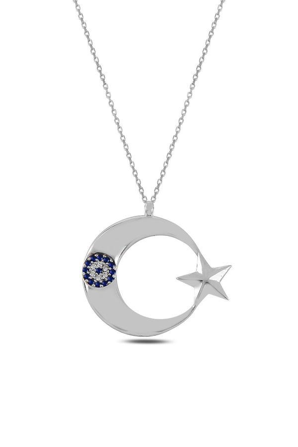 Osmanlı Gümüş Zirkon Taşlı Rose Renk Ay Yıldız Model 2 Kadın Gümüş Kolye Gklayyldzm5-Ros - Image 1