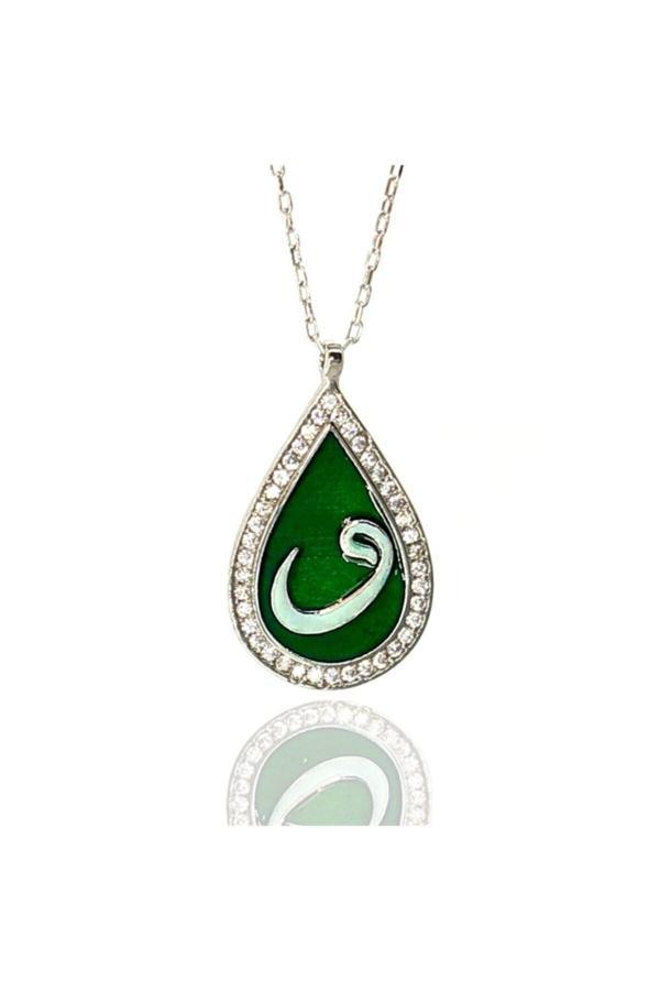 Osmanlı Gümüş Zirkon Taşlı Damla Model Vav Harfi Bayan Gümüş Kolye - Image 1