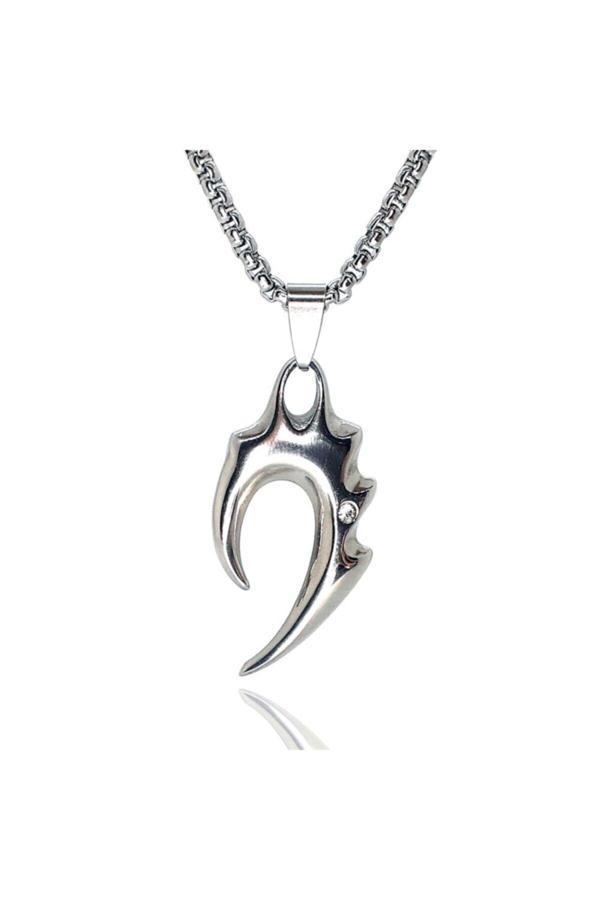 Osmanlı Gümüş Rhinestone Tribal Alev Erkek Çelik Kolye Zincir - Image 1