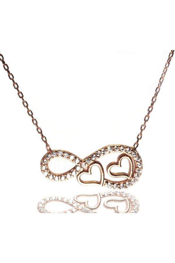 Osmanlı Gümüş Sonsuzluk Ve Kalpli Rose Bayan Gümüş Kolye - Image 1
