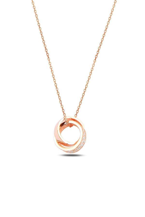 Osmanlı Gümüş Zirkon Taşlı Rose Renk Çift Yüzük Model Kadın Gümüş Kolye Gklcftyzkm1-Ros - Image 1