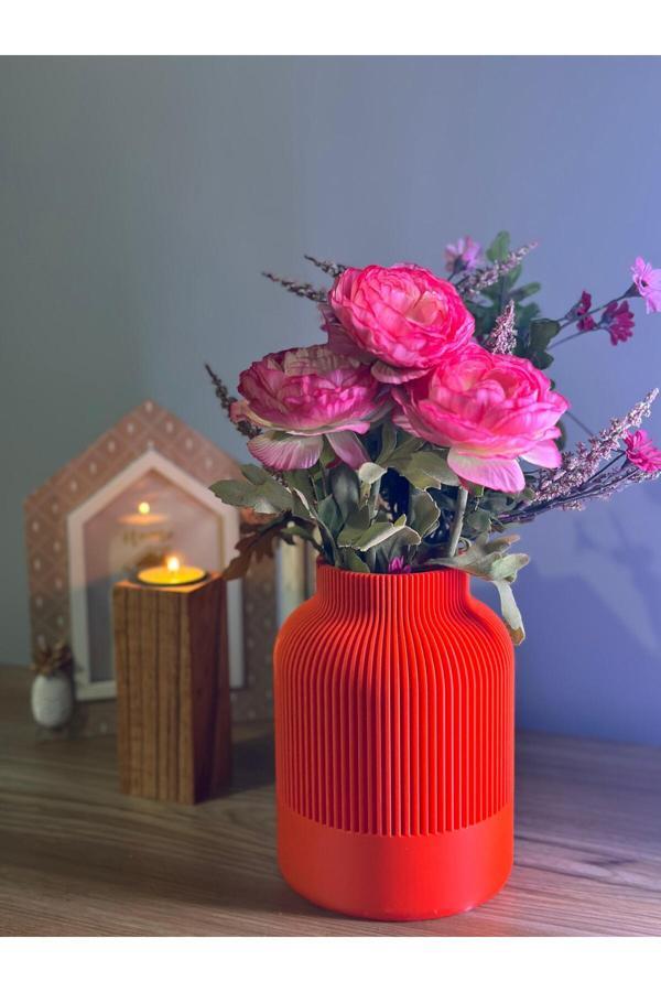 Ela Crafts Turuncu Dekoratif 3D Baskı Vazo - Modern Tasarım - Image 1