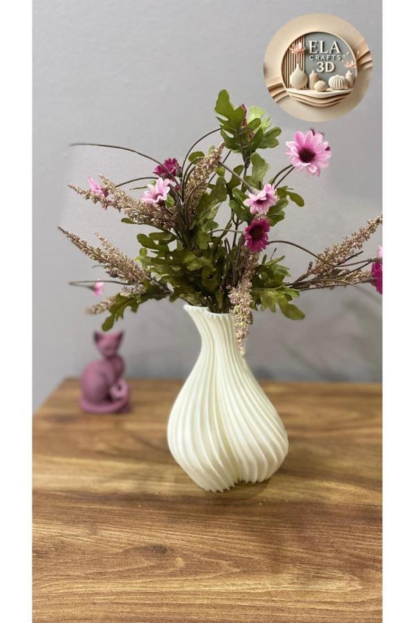 Ela Crafts Zarif Ve Şık: Kalp Desenli Dekoratif Vazo – 16 Cm (Beyaz) - Image 1