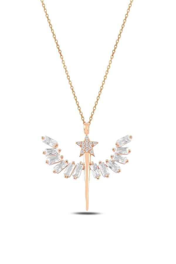 Osmanlı Gümüş Zirkon Taşlı Rose Yıldızlı Mikailin Kılıcı Model 1 Kadın Gümüş Kolye Gklmklklcm2-Ros - Image 1