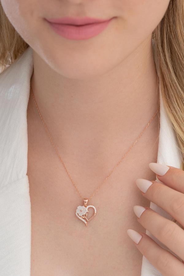 Osmanlı Gümüş Zirkon Taşlı Rose Manolya Çiçeği Model 6 Kadın Gümüş Kolye Gklmnlycck6-Ros - Image 1